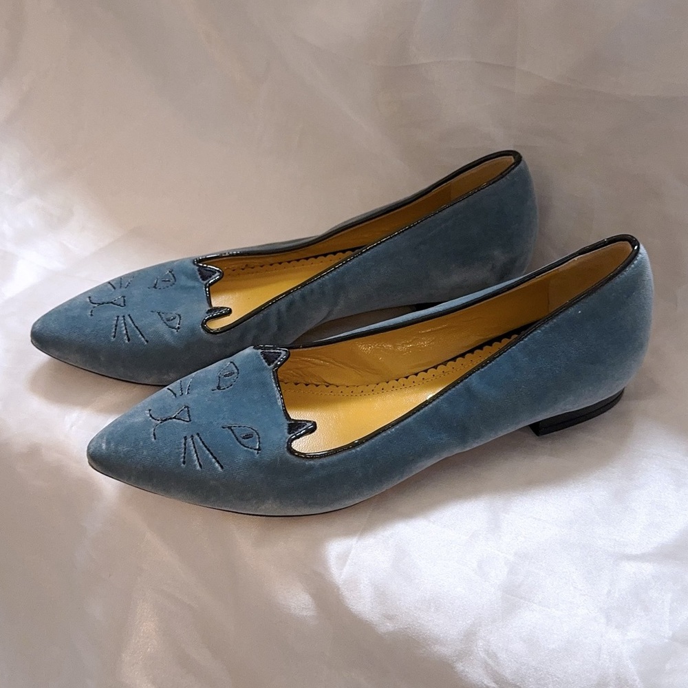 Charlotte Olympia Velvet Kitty Flats - Picture 1 of 8